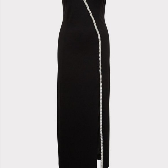 TORRID SPECIAL OCCASION BLACK CREPE RHINESTONE SLIT GOWN, SIZE: 16 - Picture 9 of 9